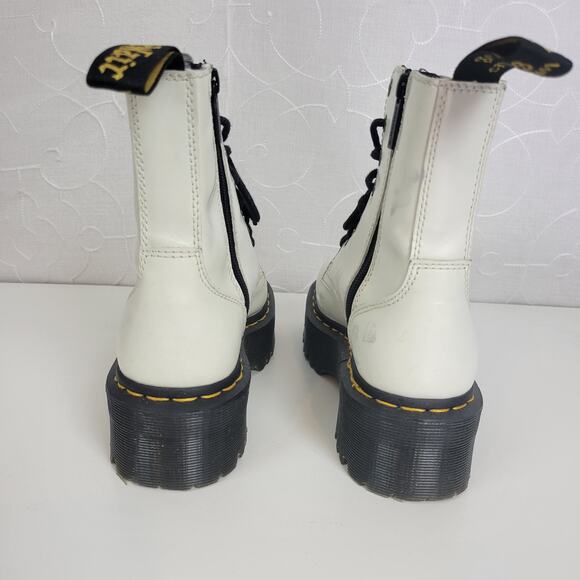 Dr. Martens Platform Ankle Boots Heart Buckle Strap Leather  Doc Martens Womens Shoes Size 6 White Round Toe High Platform Side Zip‎ Boots
